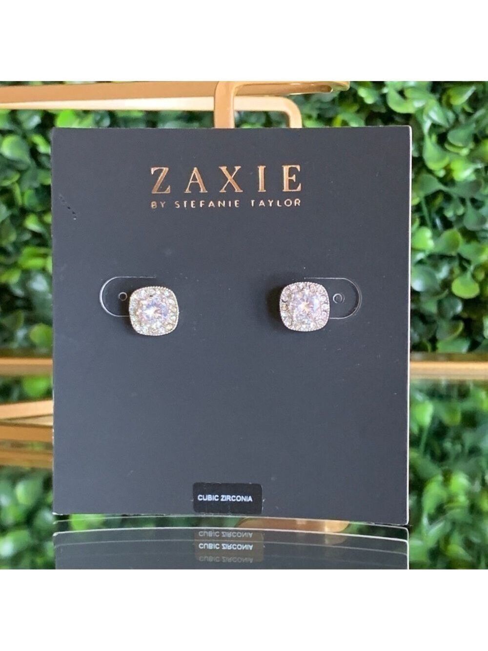 Cushion Cut CZ Halo Stud Earrings by Zaxie | NEW - Picture 3 of 8